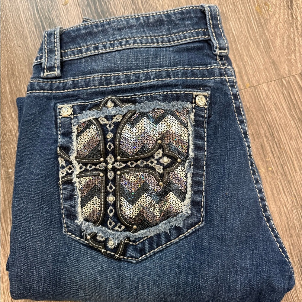 Miss Me Straight Leg Jeans with Sequin Detail